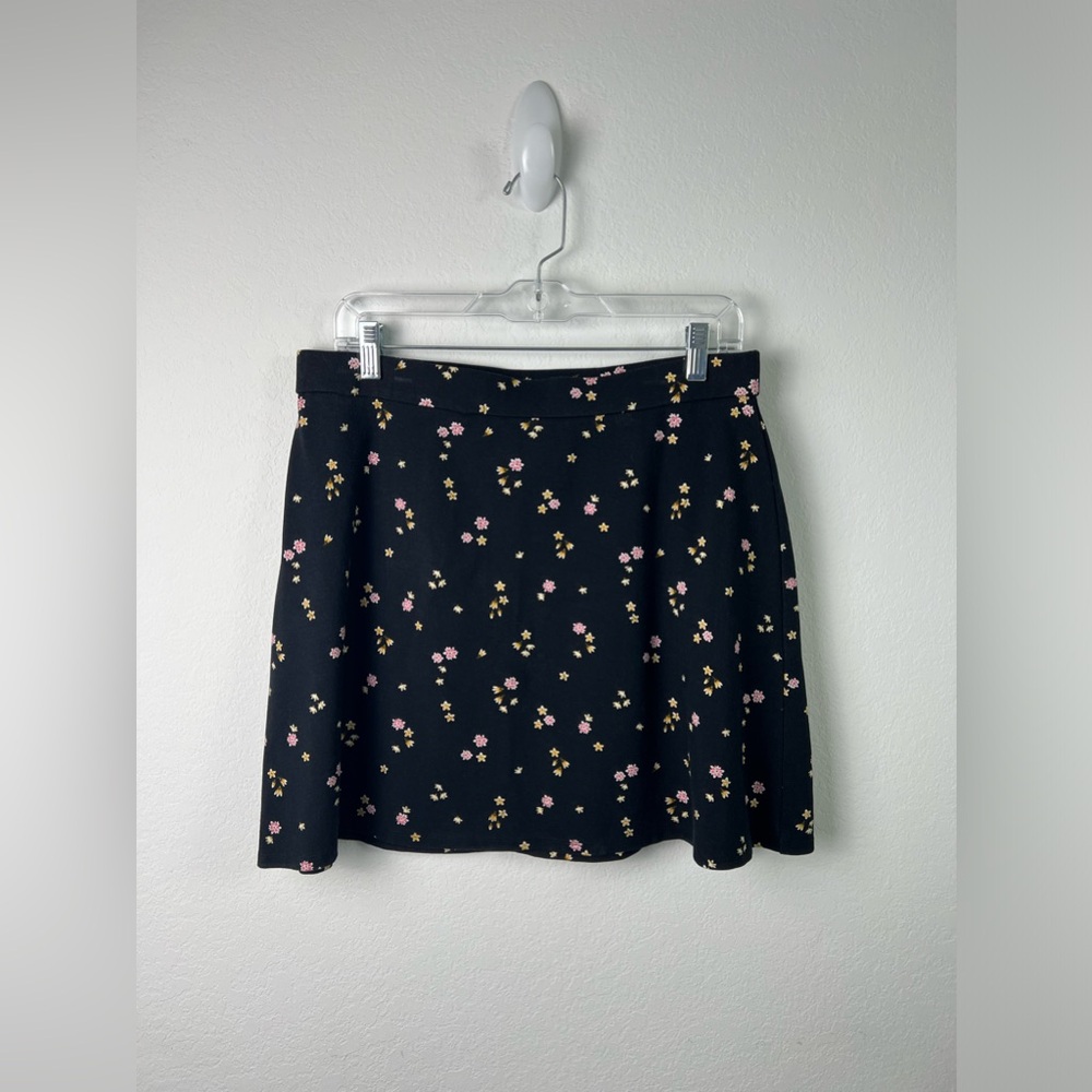 Loft Black Floral Mini A-line Skirt